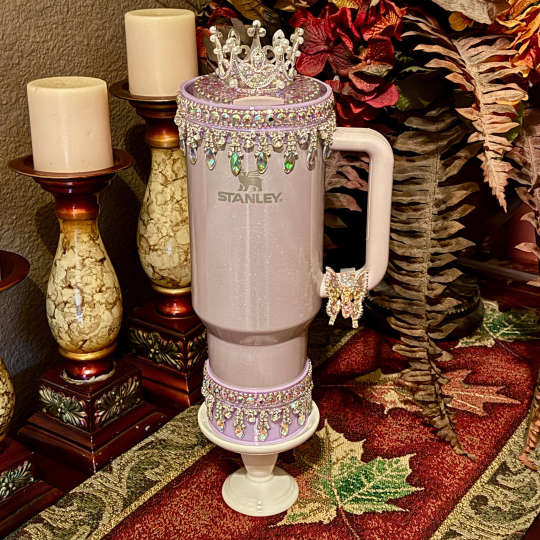 Lavender Iridescent Rhinestone Royal Princess Accessory Collection for Stanley tumblers, Princess Crown Topper Bling Bangle Band