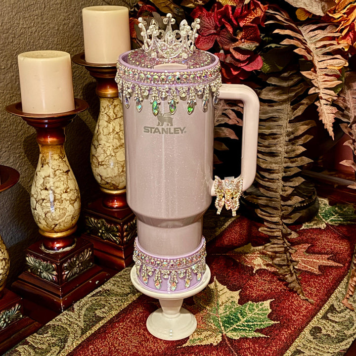 Lavender Iridescent Rhinestone Royal Princess Accessory Collection for Stanley tumblers, Princess Crown Topper Bling Bangle Band