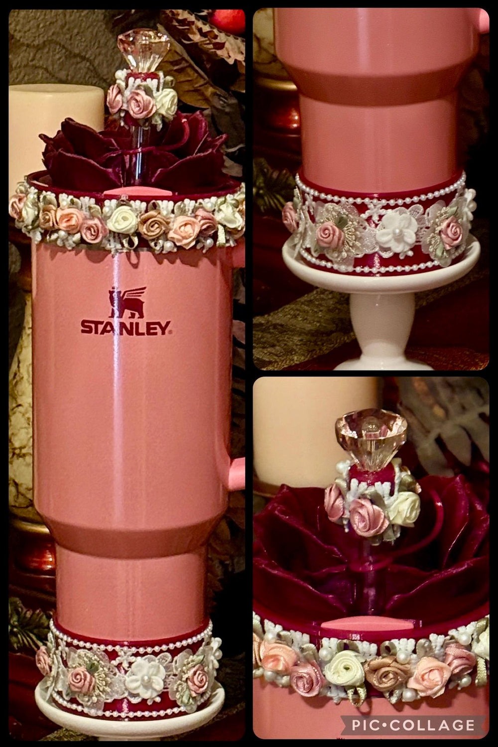 Winterberry Spring Floral Fancy Pearl Princess Accessory Collection for Stanley tumblers, Halo Lid Band Bangle Boot Rose Lace, Unique Gift