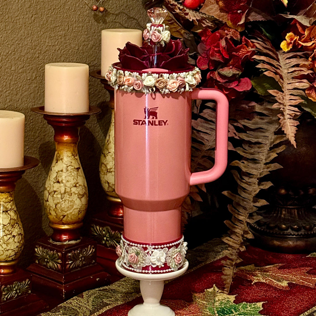 Winterberry Spring Floral Fancy Pearl Princess Accessory Collection for Stanley tumblers, Halo Lid Band Bangle Boot Rose Lace, Unique Gift