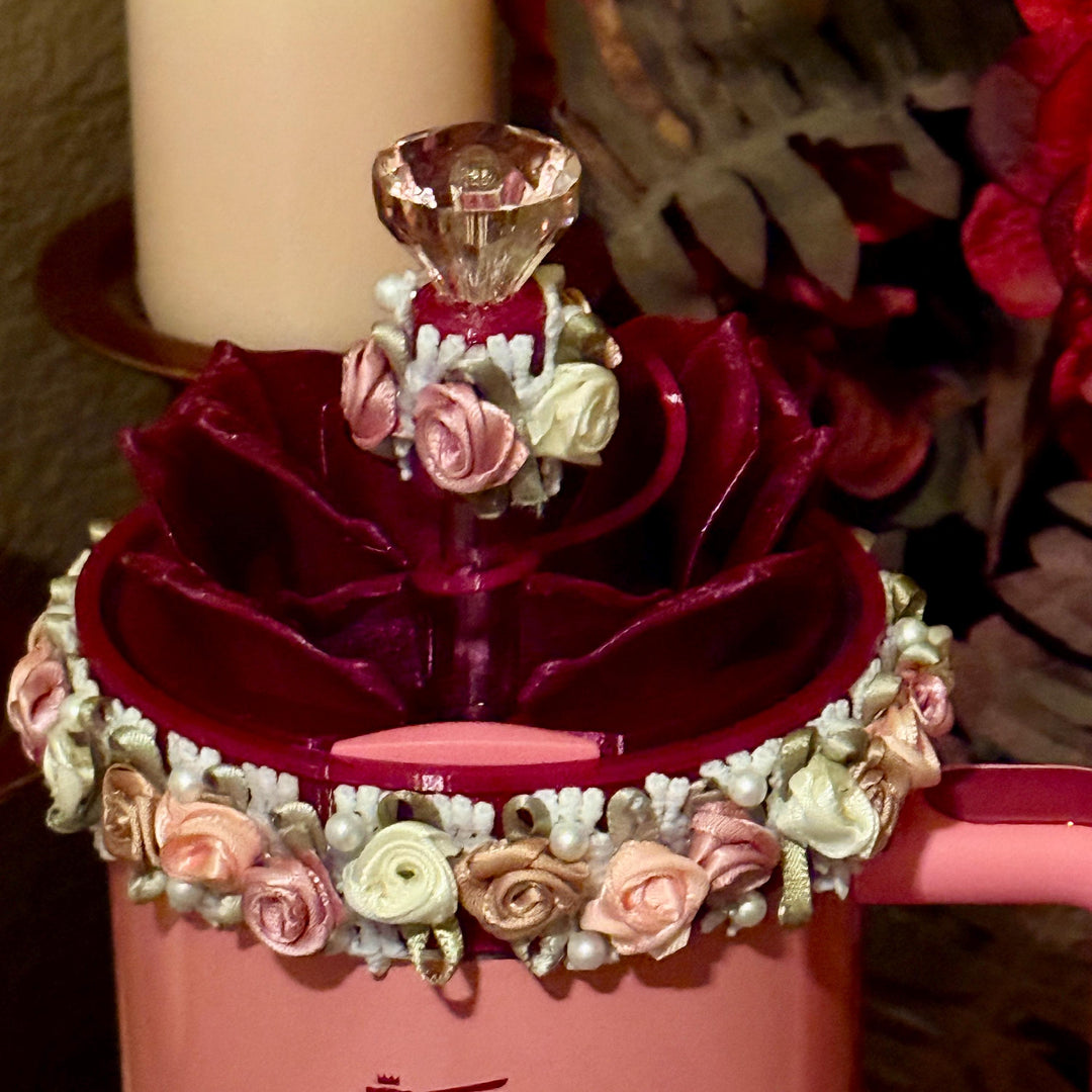 Winterberry Spring Floral Fancy Pearl Princess Accessory Collection for Stanley tumblers, Halo Lid Band Bangle Boot Rose Lace, Unique Gift