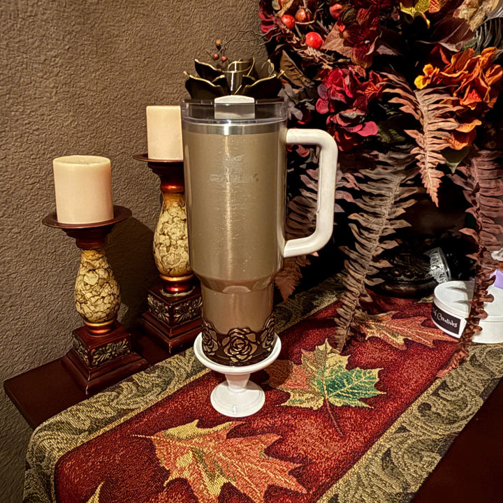 Luxurious 3D Rose with Gold tips Tumbler Topper or matching rose boot that fit Stanley tumbler, Chocolate Brown Gold