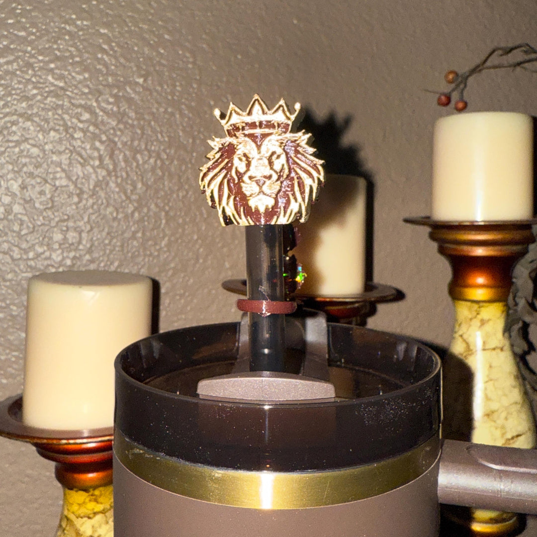 Gold Accent Lion Face Tumbler Boot or straw topper, fits your 20/30 oz 40 oz Stanley Tumblers, Unique Gift, brown and gold Lion of Judah