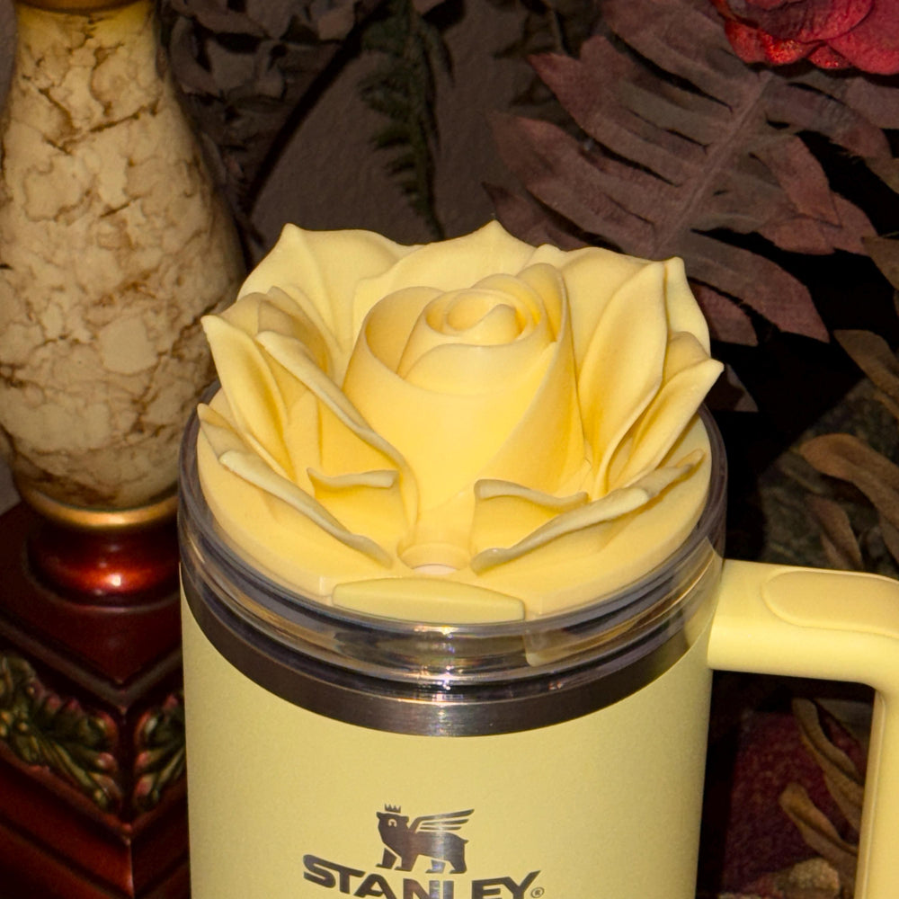3D Yellow Rose Tumbler Topper that fit the new Oasis Stanley lids, Rose tumbler topper, 3D Decorative Lid,