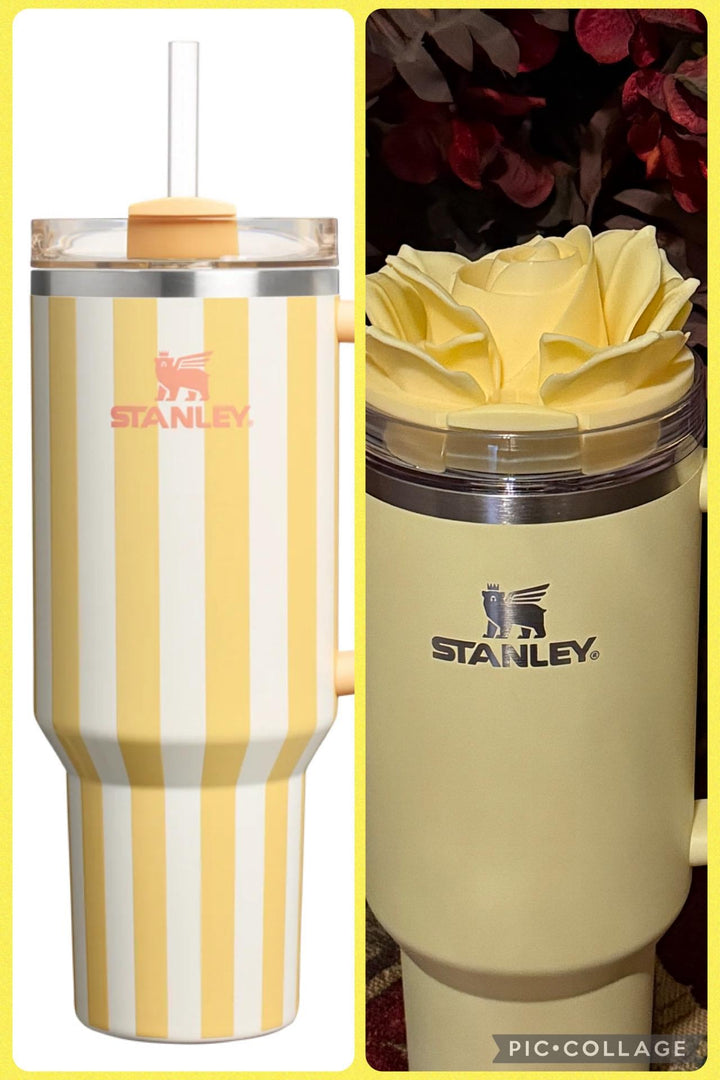 3D Yellow Rose Tumbler Topper that fit the new Oasis Stanley lids, Rose tumbler topper, 3D Decorative Lid,
