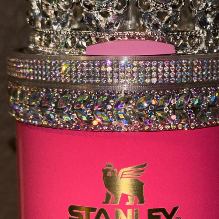 Flat Fancy Iridescent Rhinestone Tumbler Princess Collection, Stanley accessories, unique gift Crown Halo Boot Straw Topper Bow BEST SELLER
