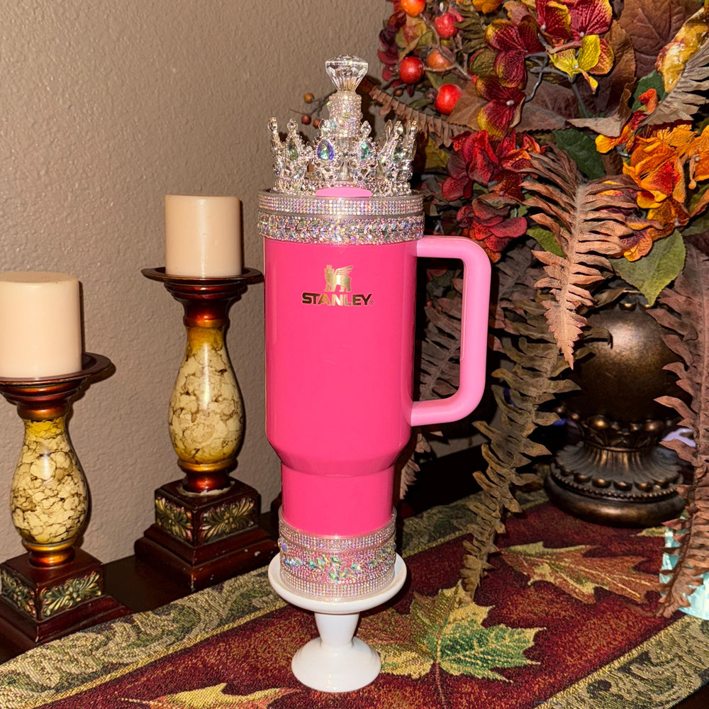 Flat Fancy Iridescent Rhinestone Tumbler Princess Collection, Stanley accessories, unique gift Crown Halo Boot Straw Topper Bow BEST SELLER