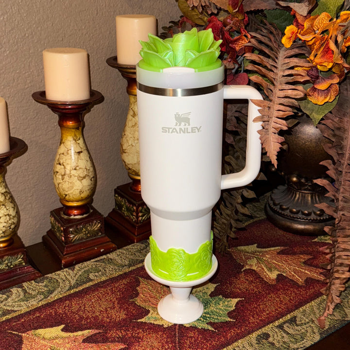 Lime 3D Rose Tumbler Topper and boot that fit Stanley tumblers, Rose tumbler topper, 3D Decorative Lid,