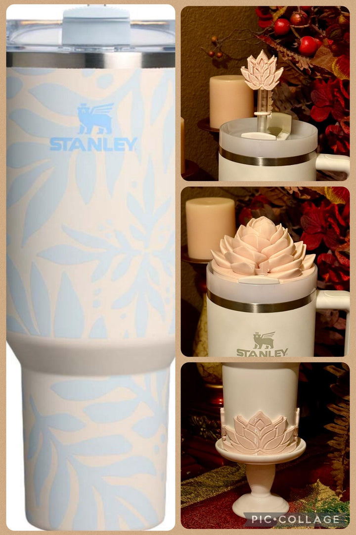 Beautiful Beige for the Blue Ocean Palms Flower Tumbler Boot or Topper, Tumbler Boot Sleeve, straw topper, fits your Stanley Tumbler