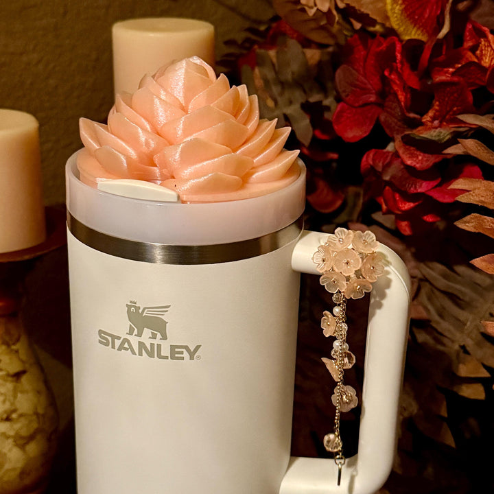 Beautiful Apricot Palms Flower Tumbler Boot or Topper, Tumbler Boot Sleeve, straw topper, fits your Stanley Tumbler