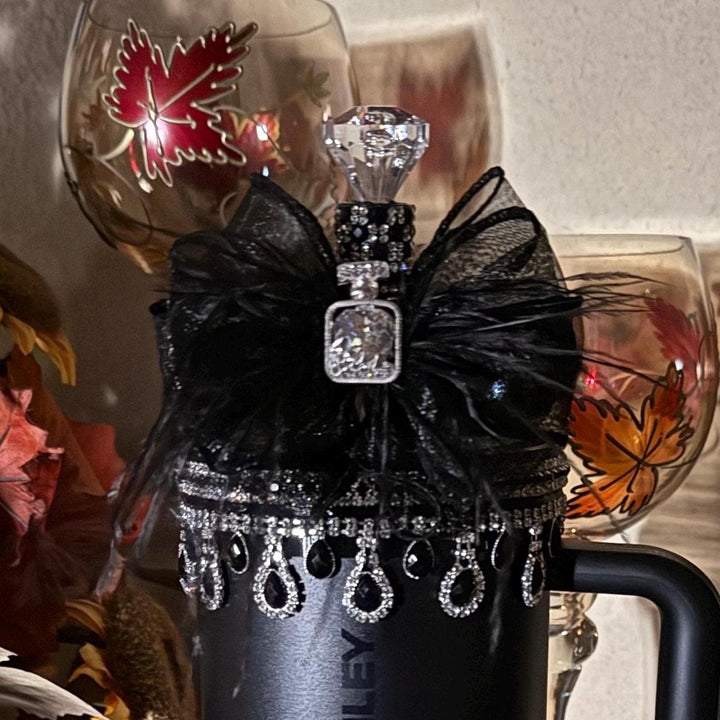 Elegant Black and Silver Rhinestone Royal Princess Accessories for Stanley Tumblers, Queen Bling Fancy, Boujie Collection, Unique Gift