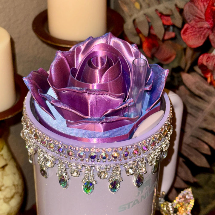 Lavender Iridescent Rhinestone Royal Princess Accessory Collection for Stanley tumblers, Princess Crown Topper Bling Bangle Band