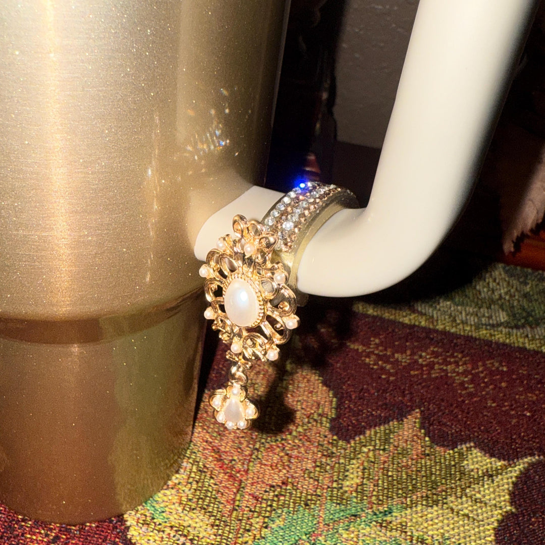 Fancy Victorian Rhinestone Cup Handle Clip Charm, Tumbler Charm Accessory