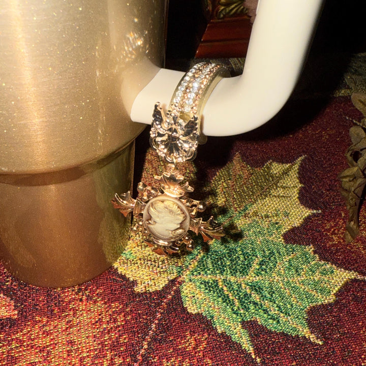 Fancy Victorian Rhinestone Cup Handle Clip Charm, Tumbler Charm Accessory