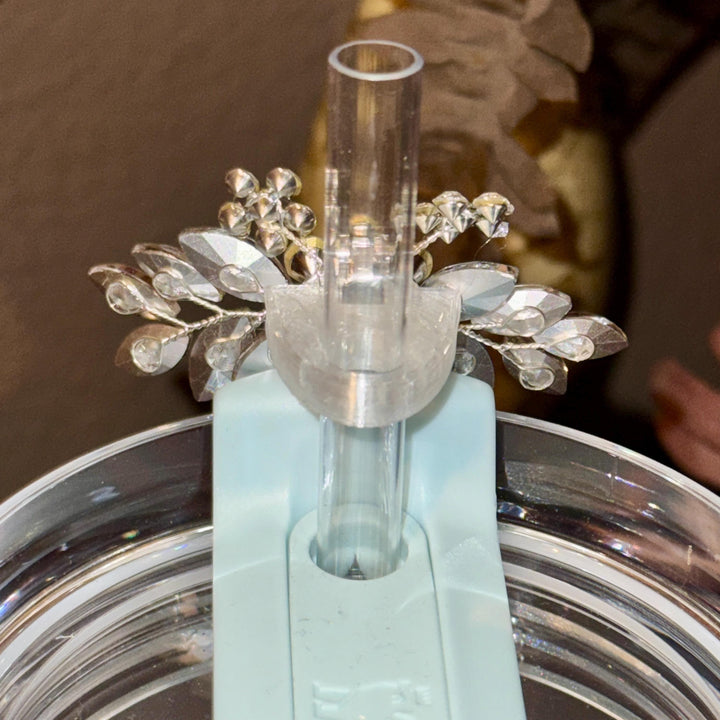 Elegant Rhinestone Crystal Cascading Flower Straw Topper for Tumblers, Fits snugly on 9.5 mm straws