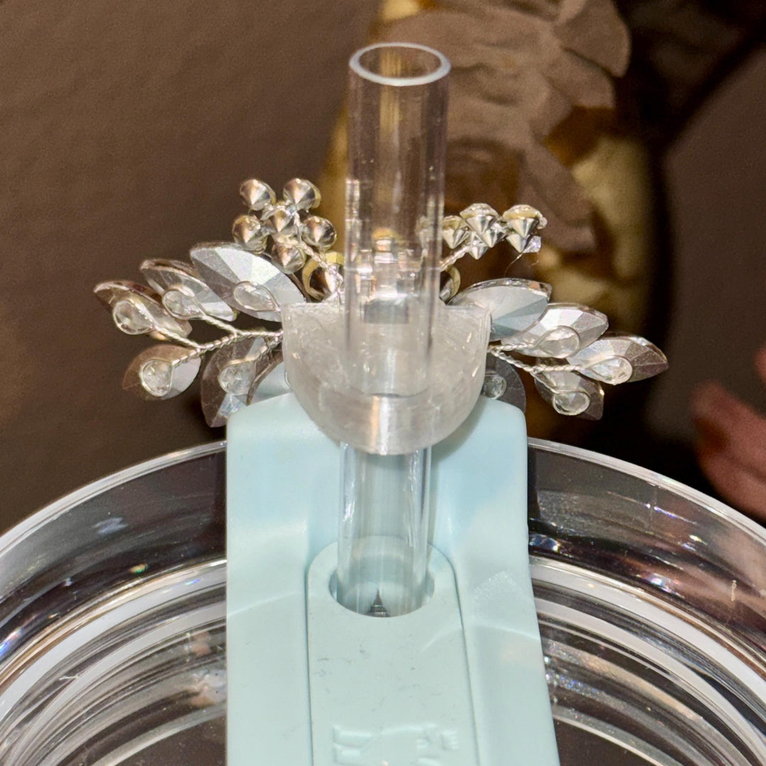 Elegant Rhinestone Crystal Cascading Flower Straw Topper for Tumblers, Fits snugly on 9.5 mm straws