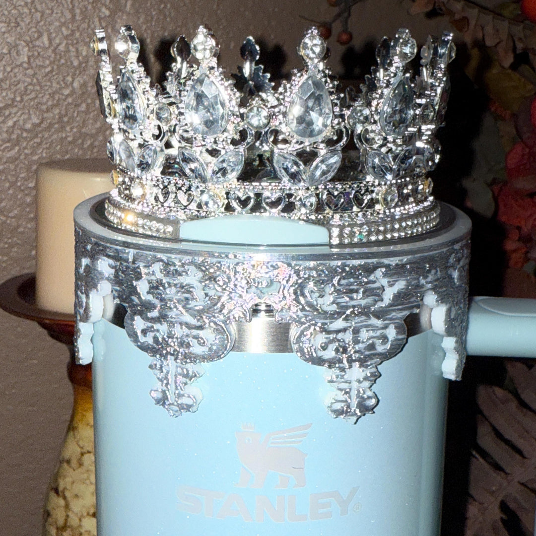 Fancy Detailed Princess Queen Tumbler Boot, Halo, Deluxe Crown, handle charm and Straw Topper Collection, fits Stanley Tumblers, Unique Gift