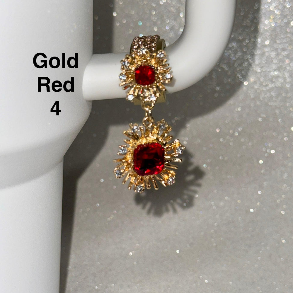 Gold Ruby Garnet Beautiful Gold Hanging Rhinestone Cup Handle Clip – Magnetic Tumbler Charm Accessory