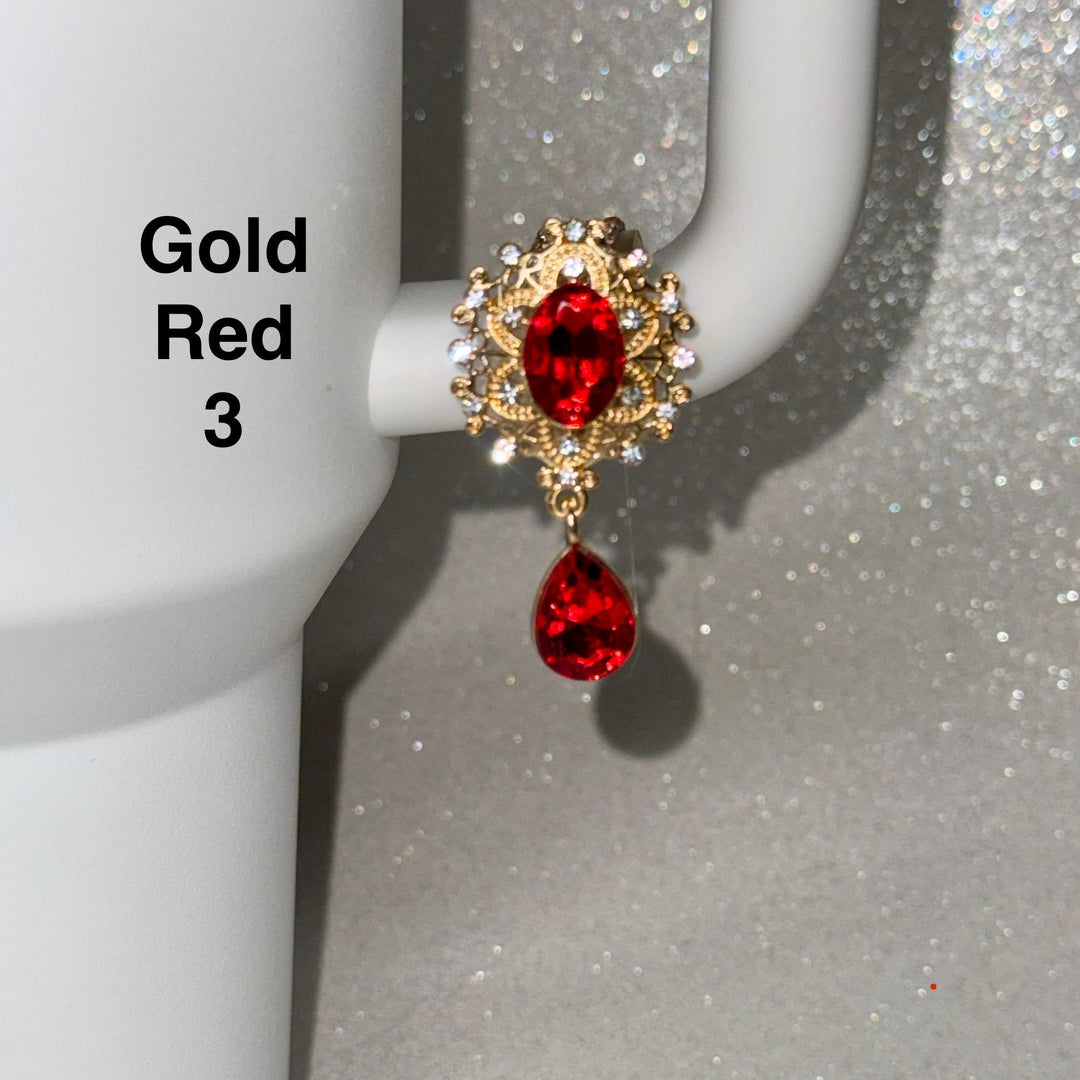 Gold Ruby Garnet Beautiful Gold Hanging Rhinestone Cup Handle Clip – Magnetic Tumbler Charm Accessory