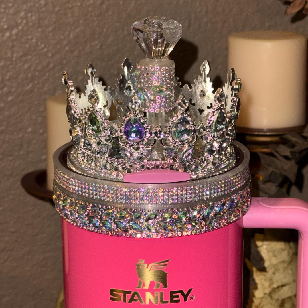 Flat Fancy Irridescent Rhinestone Tumbler Princess Collection emblished with colorful rhinestones, Stanley tumbler accessories, unique gift, silver