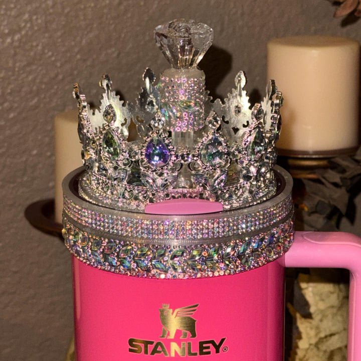 Flat Fancy Irridescent Rhinestone Tumbler Princess Collection emblished with colorful rhinestones, Stanley tumbler accessories, unique gift, silver