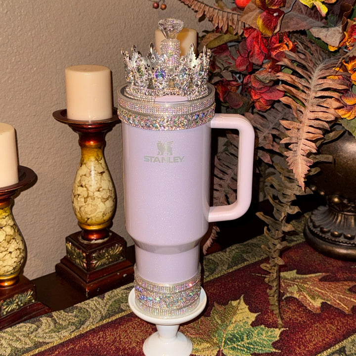 Flat Fancy Rhinestone Tumbler Princess Collection emblished with colorful rhinestones, Stanley tumbler accessories, unique gift, silver
