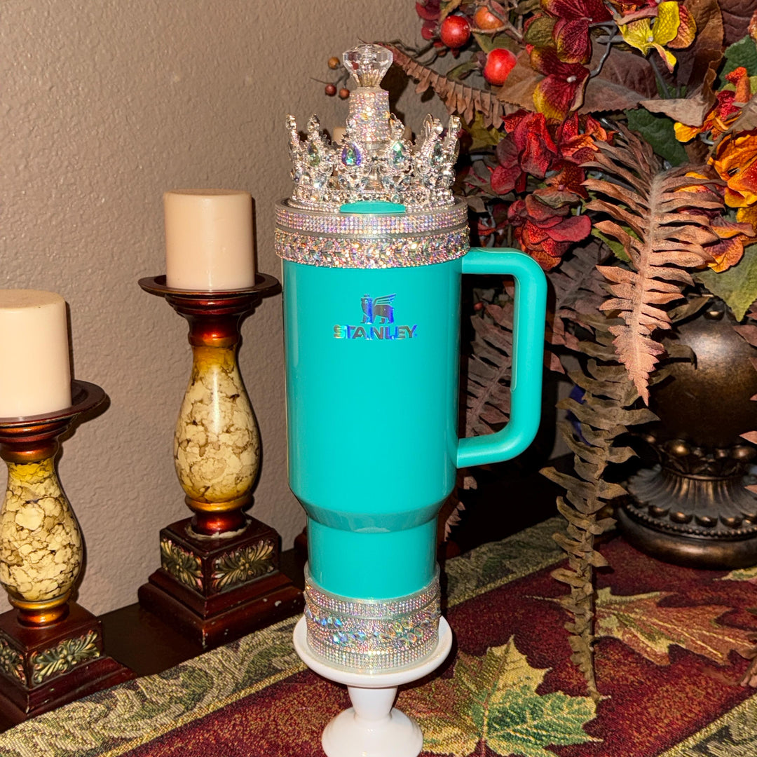 Flat Fancy Rhinestone Tumbler Princess Collection emblished with colorful rhinestones, Stanley tumbler accessories, unique gift, silver