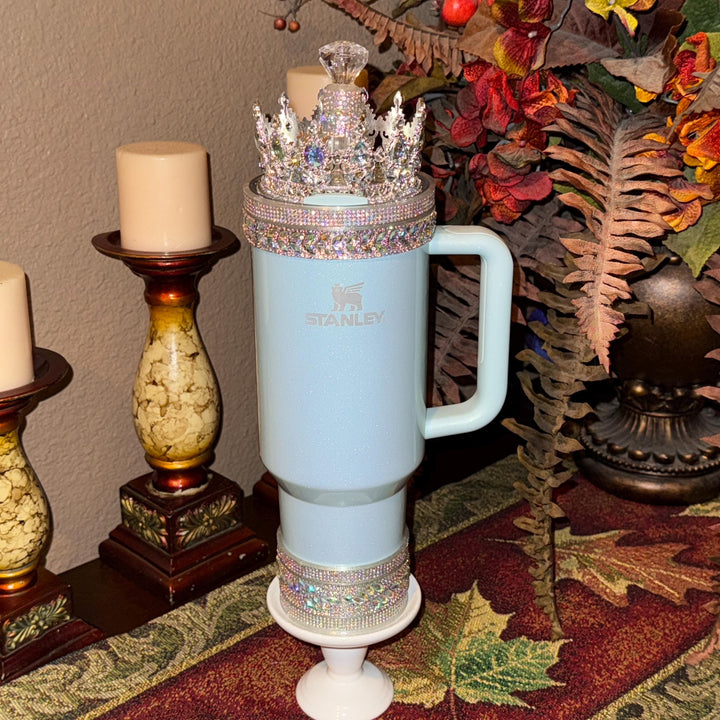 Flat Fancy Iridescent Rhinestone Tumbler Princess Collection, Stanley accessories, unique gift Crown Halo Boot Straw Topper Bow BEST SELLER