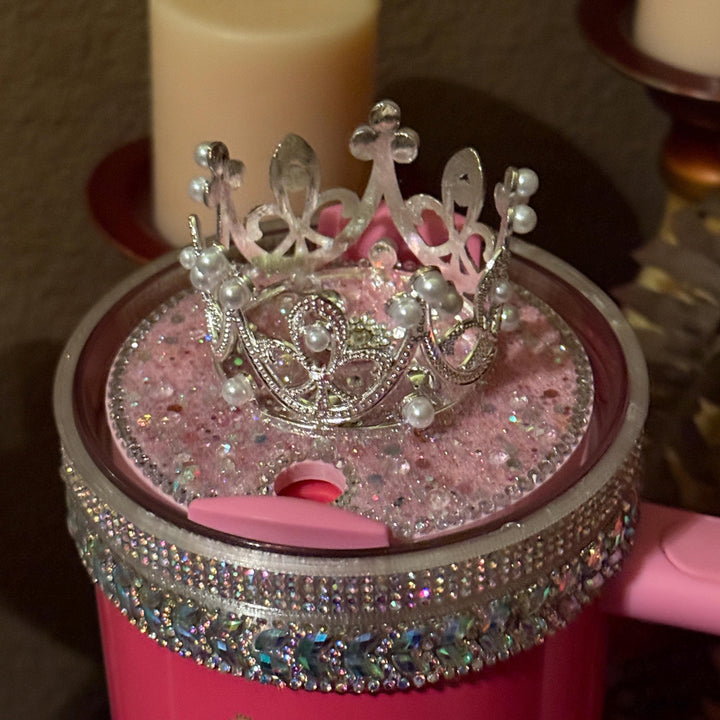 Flat Fancy Irridescent Rhinestone Tumbler Princess Collection emblished with colorful rhinestones, Stanley tumbler accessories, unique gift, silver