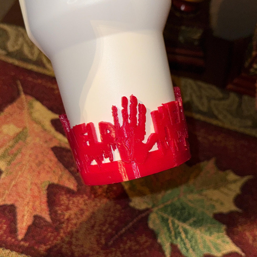 Help Handprint Blood drips Tumbler Boot Lid Halo Bangle and Boot for Stanley Accessories, Cup Sleeve