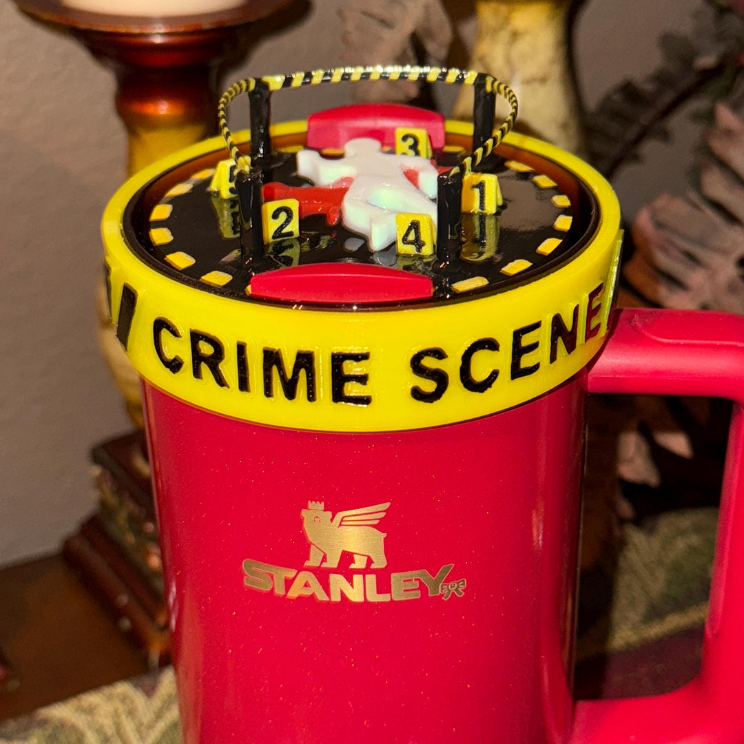 Crime Scene Tumbler Accessories, caution tape, corpse, blood, body, boot, halo, topper for Stanley tumblers