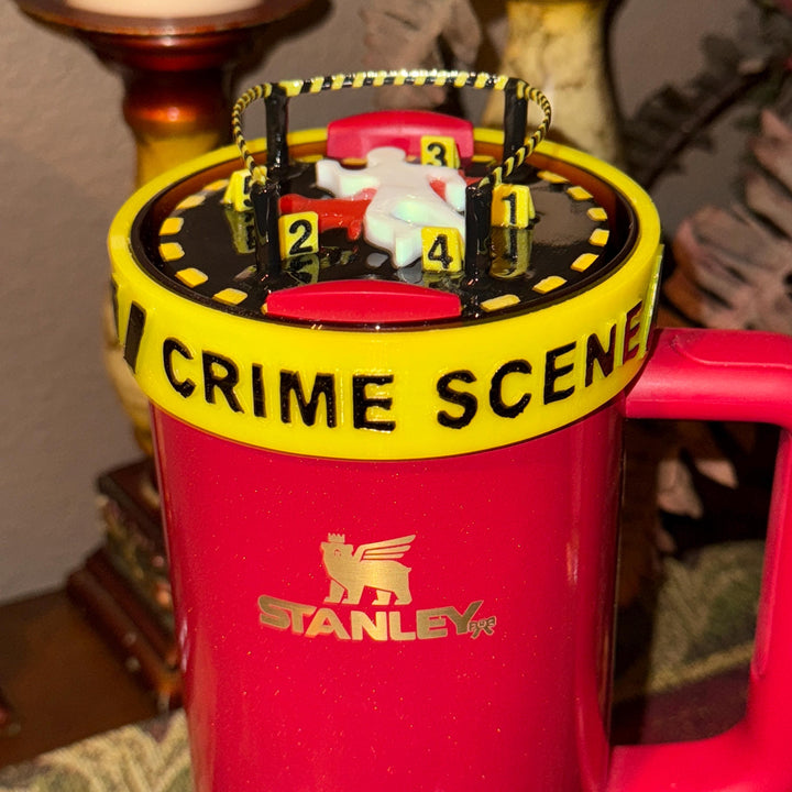 Crime Scene Tumbler Accessories, caution tape, corpse, blood, body, boot, halo, topper for Stanley tumblers