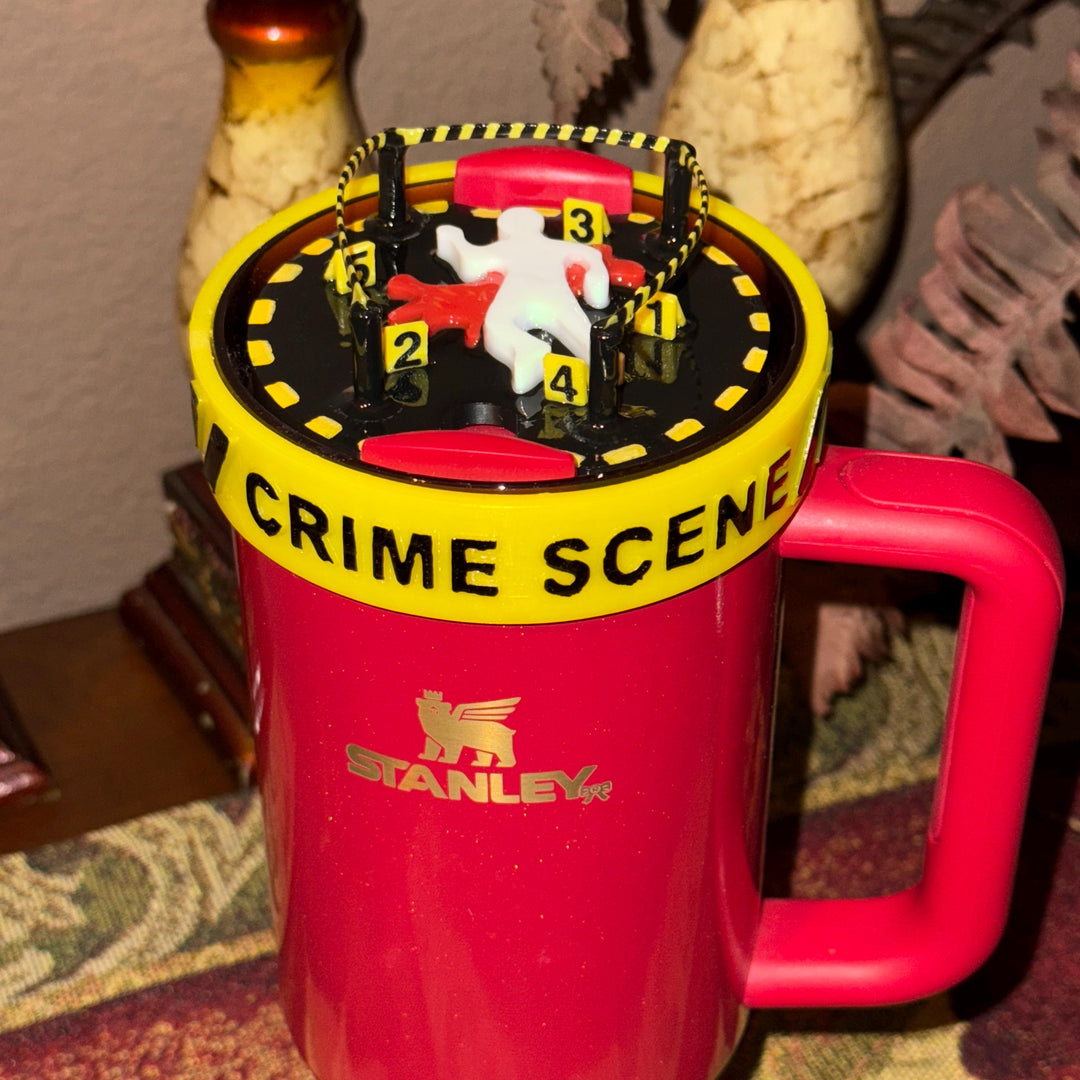 Crime Scene Tumbler Accessories, caution tape, corpse, blood, body, boot, halo, topper for Stanley tumblers