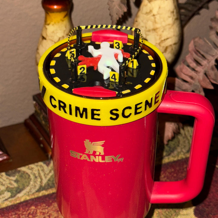 Crime Scene Tumbler Accessories, caution tape, corpse, blood, body, boot, halo, topper for Stanley tumblers