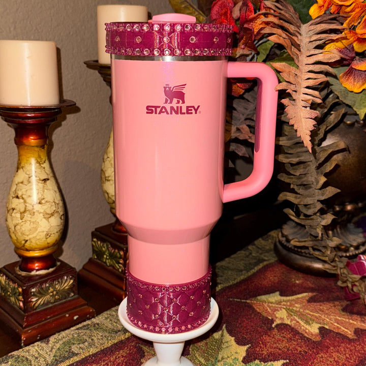 Winterberry and Pink Quilted Rhinestone Tumbler boot and halo for Stanley tumblers, Best Seller, Boot Halo Straw Topper