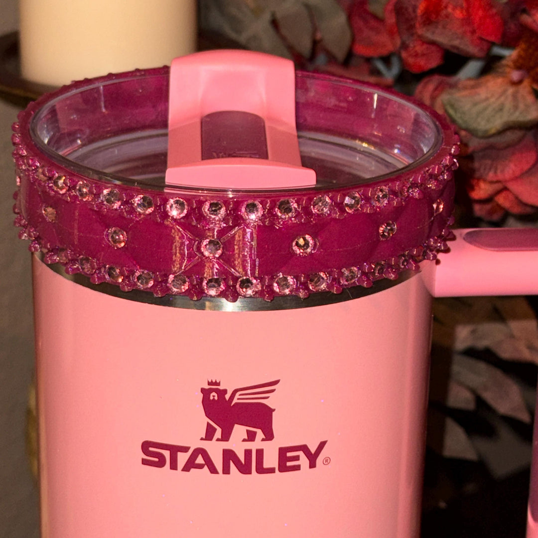 Winterberry and Pink Quilted Rhinestone Tumbler boot and halo for Stanley tumblers, Best Seller, Boot Halo Straw Topper