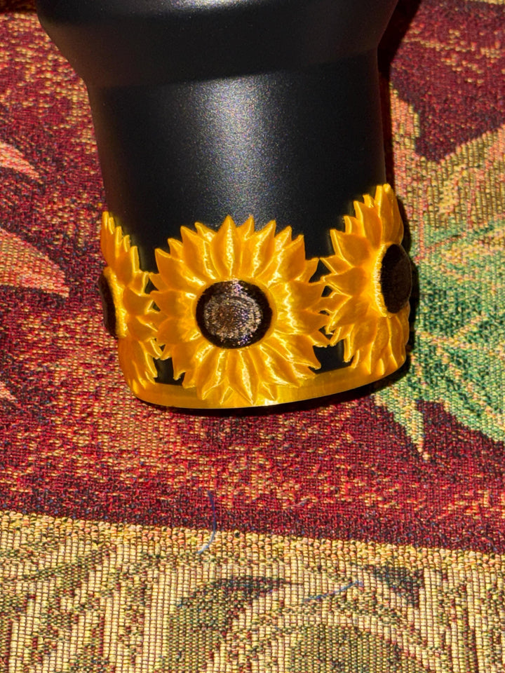 Sunflower Tumbler Boot or halo bangle, straw or lid topper, Flower Cup Sleeve, Unique Gift, Gold black