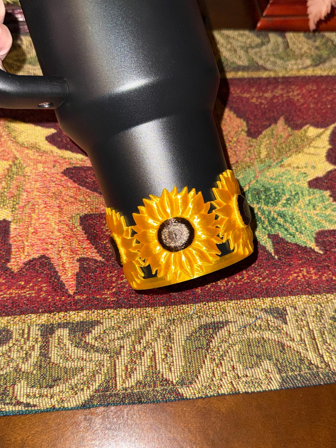 Sunflower Tumbler Boot or halo bangle, straw or lid topper, Flower Cup Sleeve, Unique Gift, Gold black
