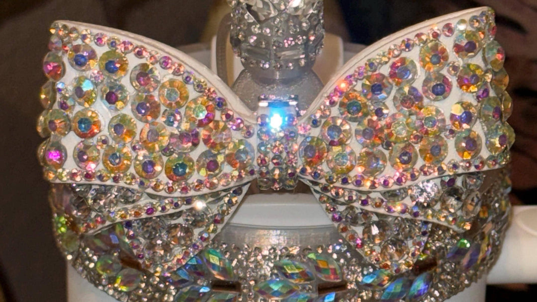 Flat Fancy Irridescent Rhinestone Tumbler Princess Collection emblished with colorful rhinestones, Stanley tumbler accessories, unique gift, silver