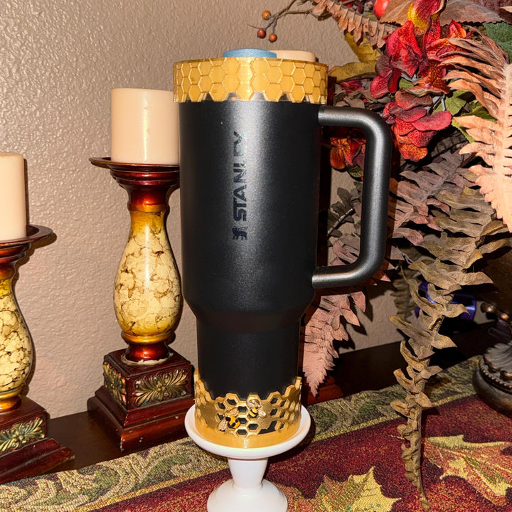 Bee Honeycomb Tumbler Boot or Halo Bangle, Tumbler Boot Sleeve, Unique Gift gold accents