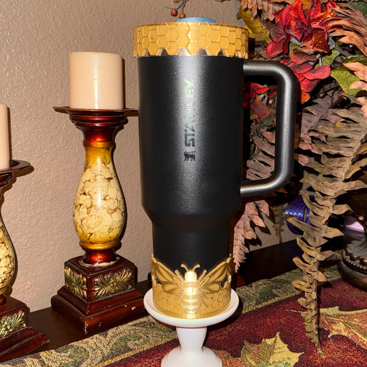 Bee Honeycomb Tumbler Boot or Halo Bangle, Tumbler Boot Sleeve, Unique Gift gold accents