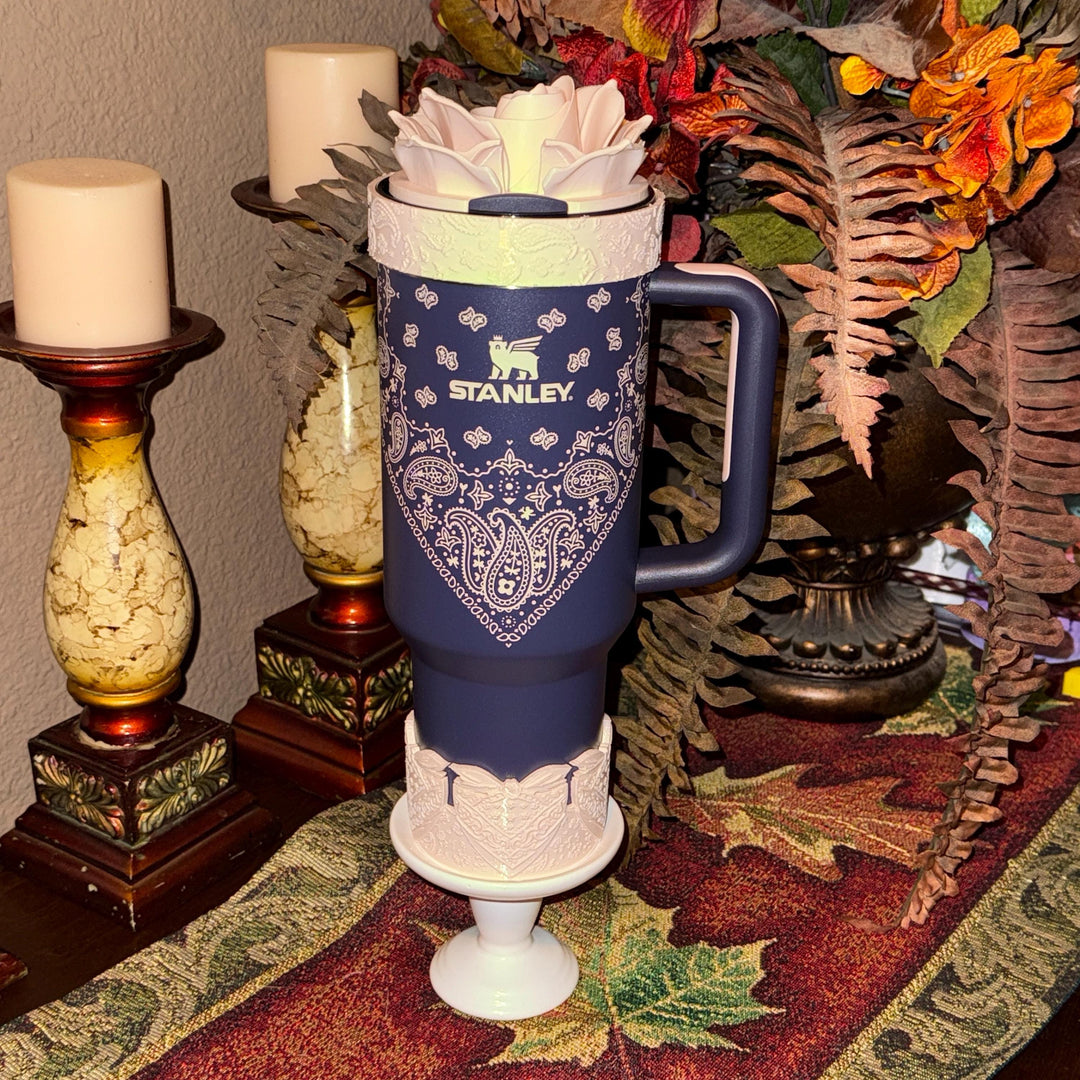 Handkerchief Bandana Western Boot Sleeve, Stanley Blue Corn Paisley, Tumbler Accessories, Unique Gift,