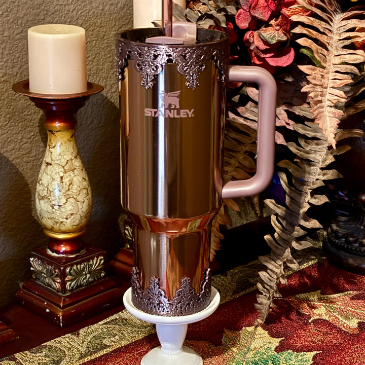 Damask Lace Tumbler Halo or Boot, Stanley accessories, unique gift, deep purple, egg plant, rose gold, Quencher and Pro Tour