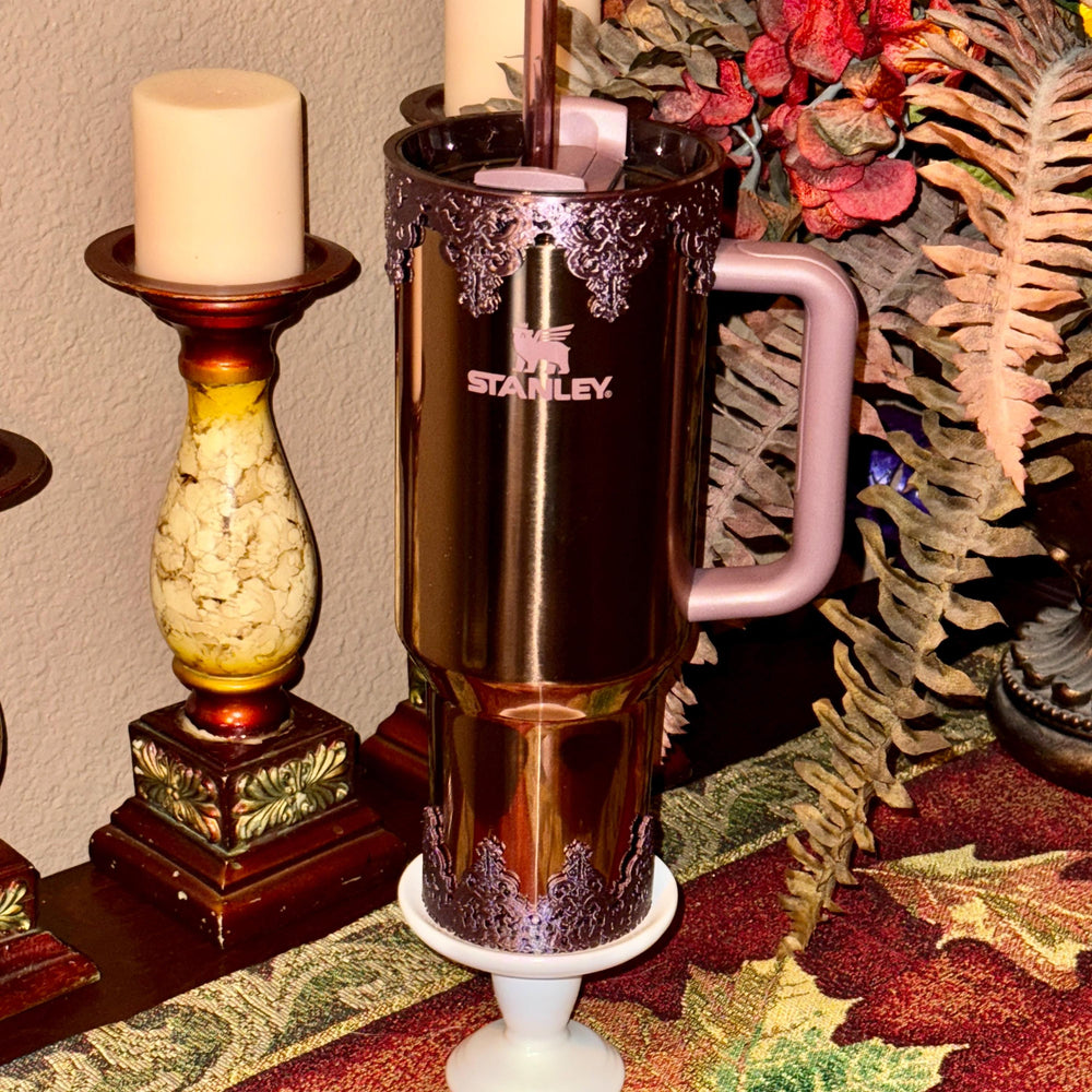 Damask Lace Tumbler Halo or Boot, Stanley accessories, unique gift, deep purple, egg plant, rose gold, Quencher and Pro Tour