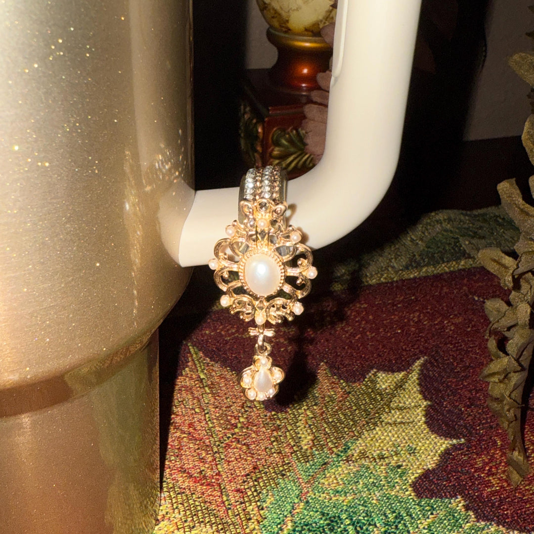 Fancy Victorian Rhinestone Cup Handle Clip Charm, Tumbler Charm Accessory