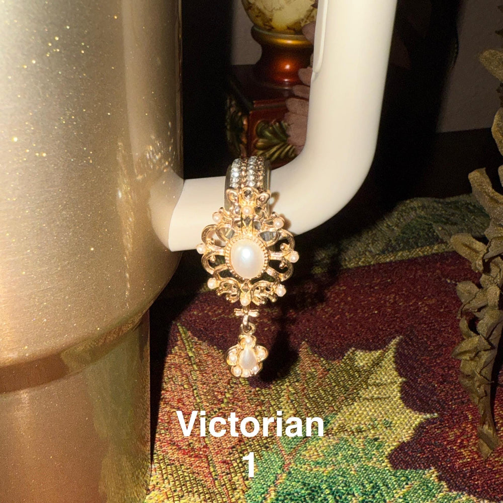 Fancy Victorian Rhinestone Cup Handle Clip Charm, Tumbler Charm Accessory