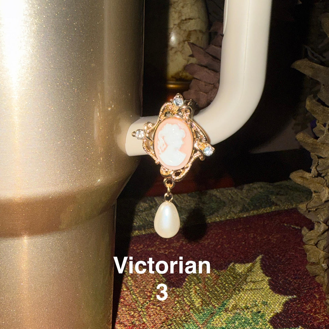 Fancy Victorian Rhinestone Cup Handle Clip Charm, Tumbler Charm Accessory