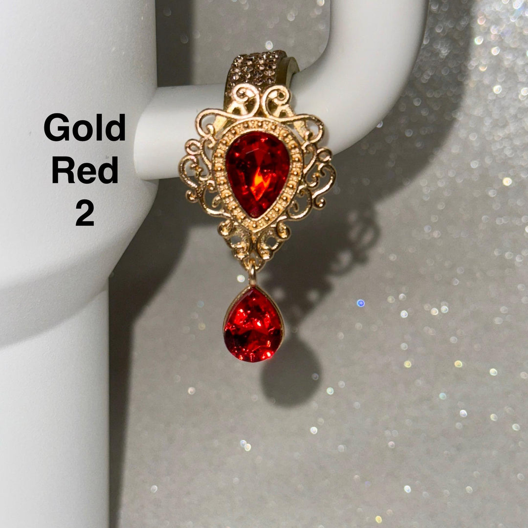 Gold Ruby Garnet Beautiful Gold Hanging Rhinestone Cup Handle Clip – Magnetic Tumbler Charm Accessory