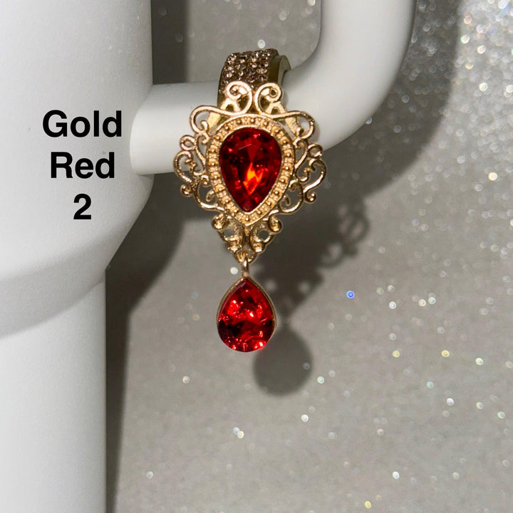 Gold Ruby Garnet Beautiful Gold Hanging Rhinestone Cup Handle Clip – Magnetic Tumbler Charm Accessory