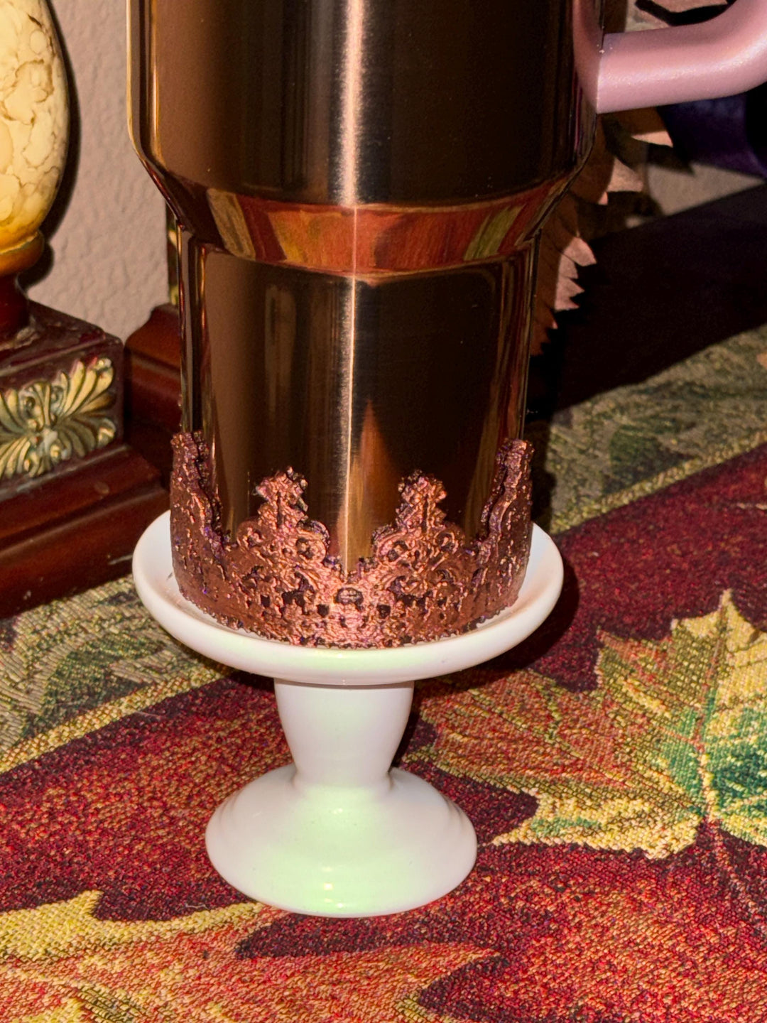 Damask Lace Tumbler Halo or Boot Rose, Stanley accessories, unique gift, deep purple, egg plant, rose gold, Quencher Pro Tour